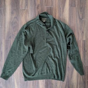 Eddie Bauer Fine Italian Merino Men's Forest Green Collared Sweater